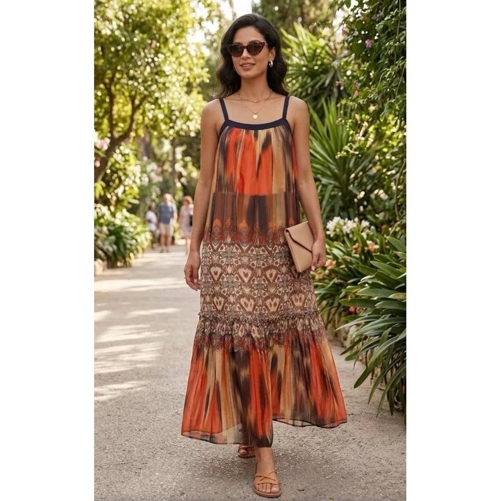 Bebe Women's Boho Maxi Dress Floral Print tiered size 8